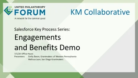 Title Slide for Salesforce Key Process Series Recording from July 2020 on Engagement and Benefitsion