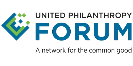 Forum logo with blue and green diamond graphic and "a network for the common good"